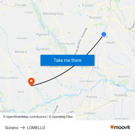 Siziano to LOMELLO map