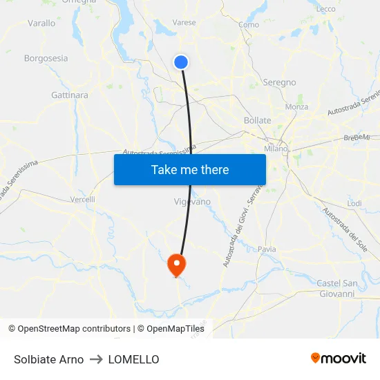 Solbiate Arno to LOMELLO map
