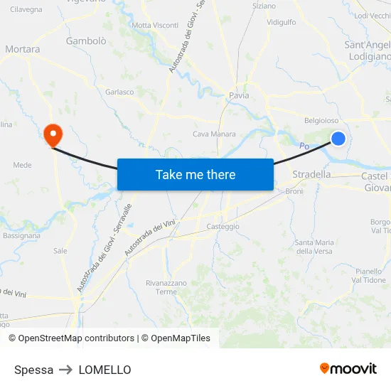 Spessa to Lomello map