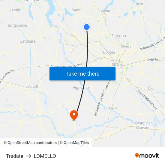 Tradate to LOMELLO map