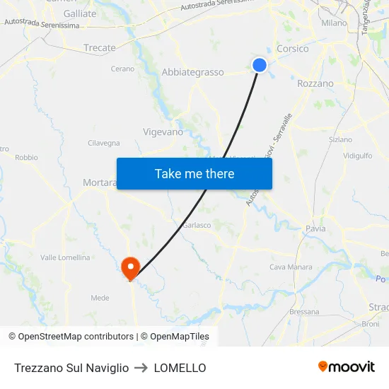 Trezzano Sul Naviglio to LOMELLO map