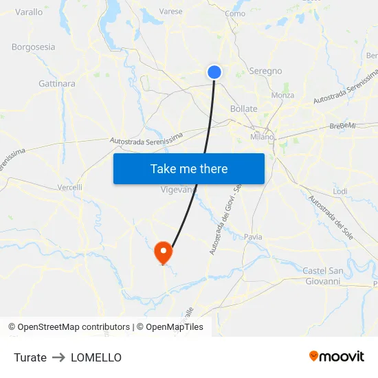 Turate to Lomello map