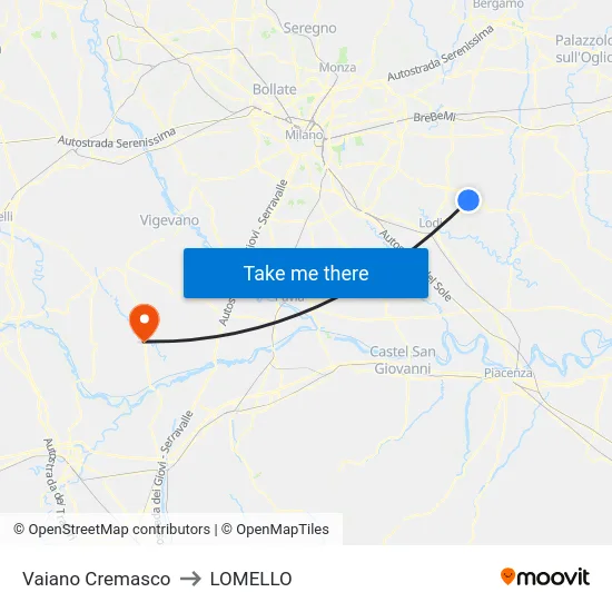 Vaiano Cremasco to Lomello map