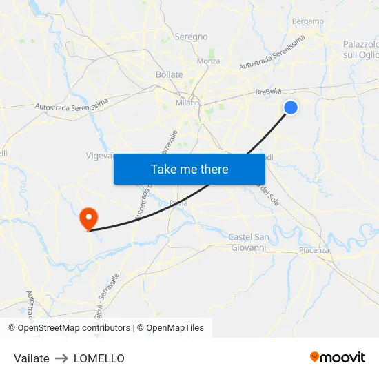 Vailate to Lomello map