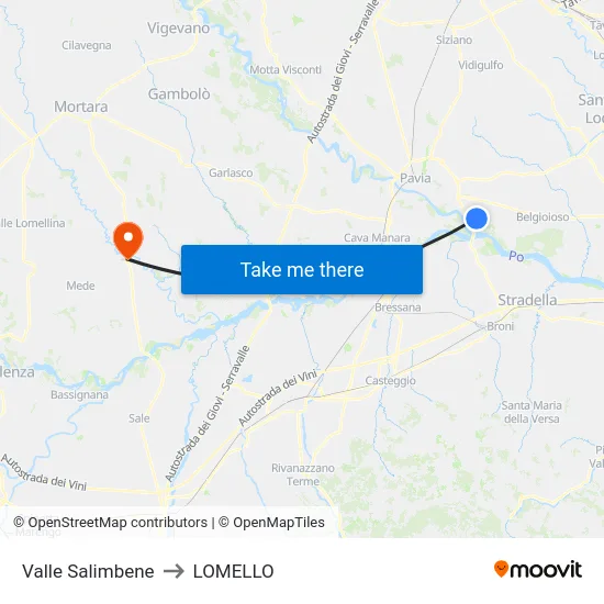 Valle Salimbene to Lomello map