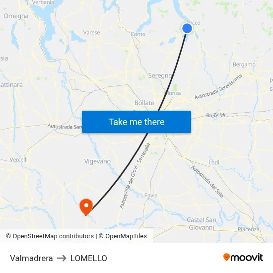 Valmadrera to LOMELLO map