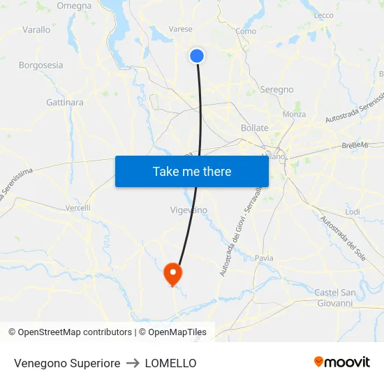 Venegono Superiore to LOMELLO map