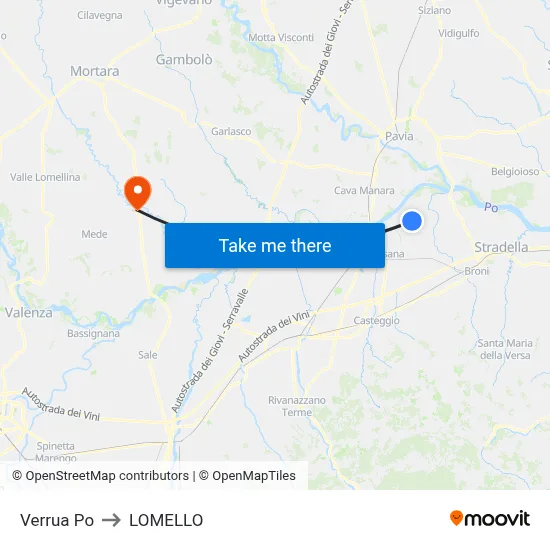 Verrua Po to LOMELLO map