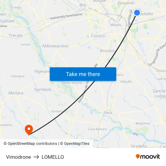 Vimodrone to LOMELLO map