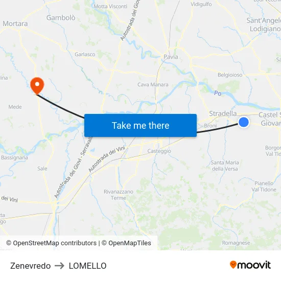 Zenevredo to LOMELLO map