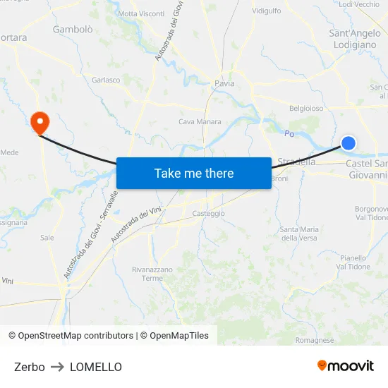 Zerbo to Lomello map