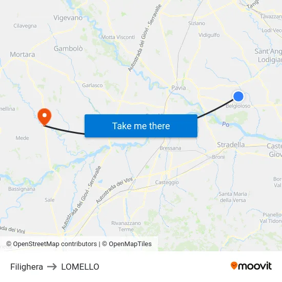 Filighera to Lomello map