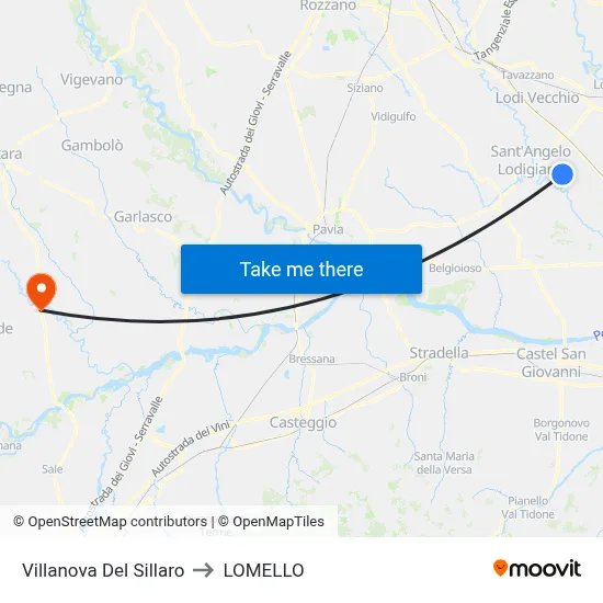 Villanova Del Sillaro to Lomello map