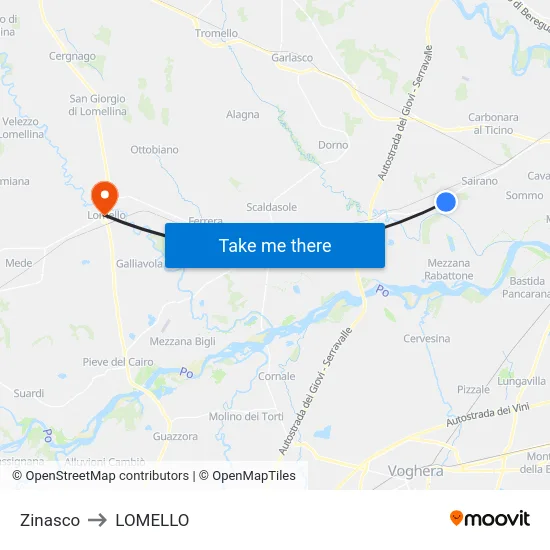 Zinasco to LOMELLO map
