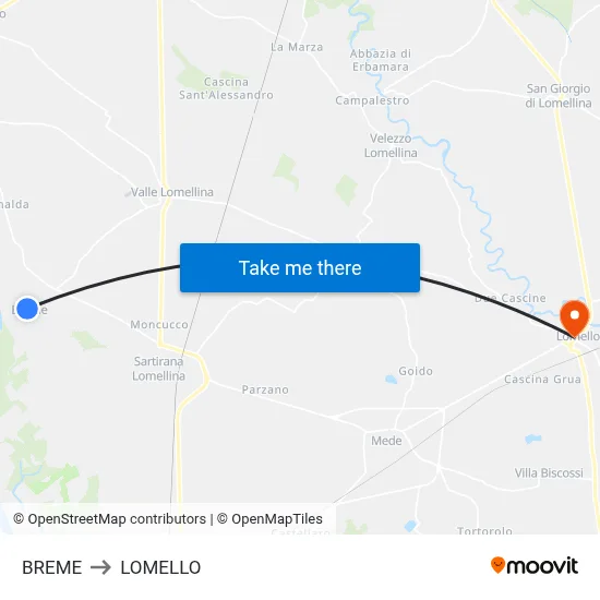 Breme to Lomello map