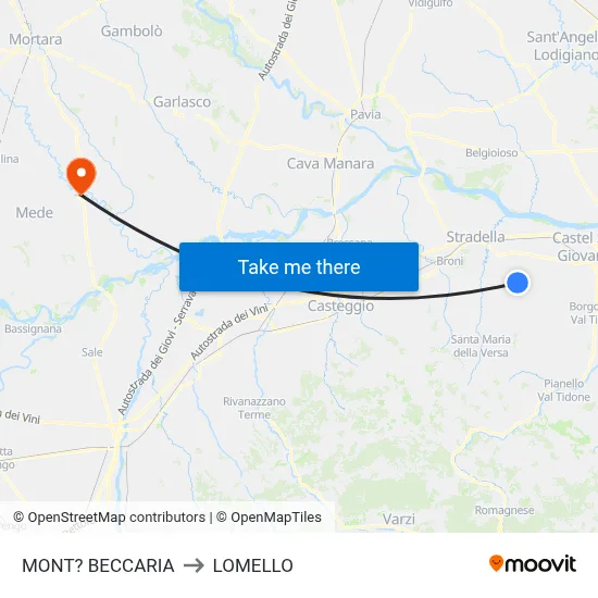 Mont'Beccaria to Lomello map
