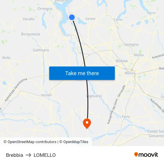 Brebbia to Lomello map