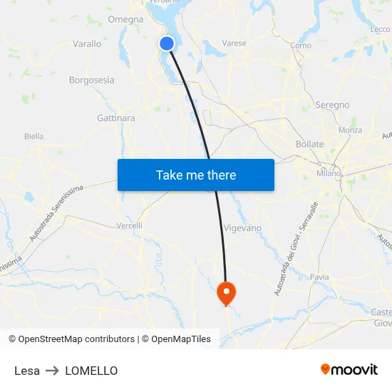 Lesa to Lomello map