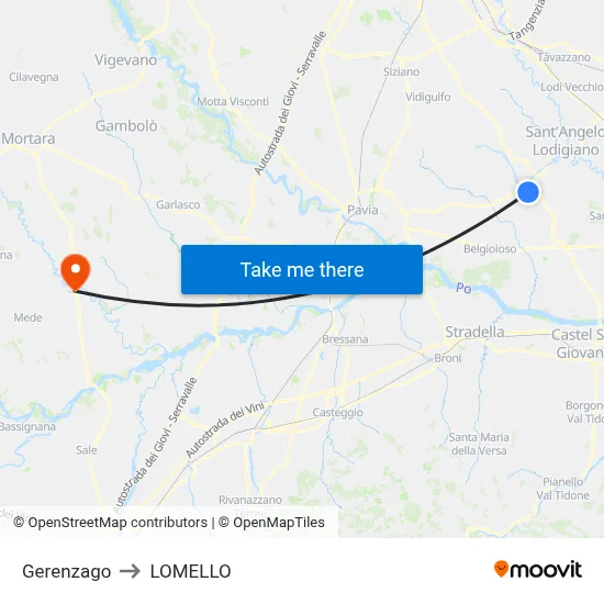 Gerenzago to Lomello map