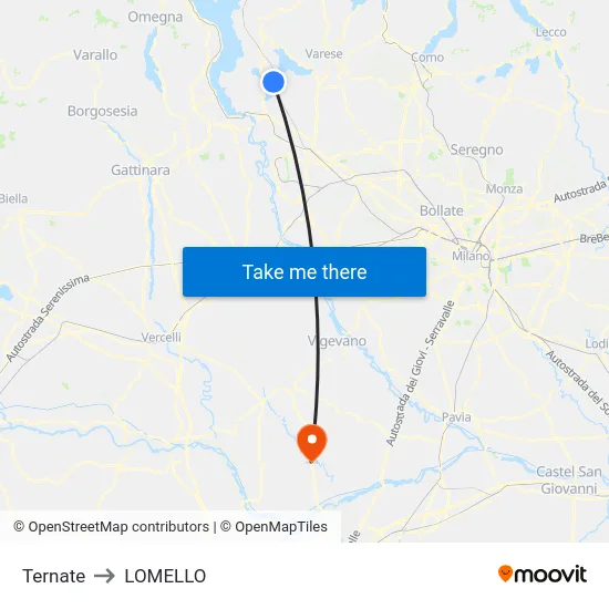 Ternate to Lomello map