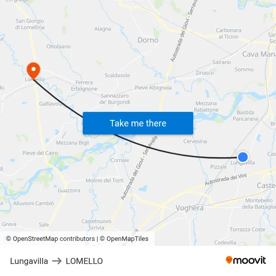 Lungavilla to Lomello map