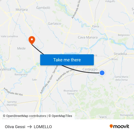 Oliva Gessi to Lomello map