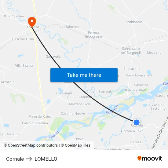 Cornale to Lomello map