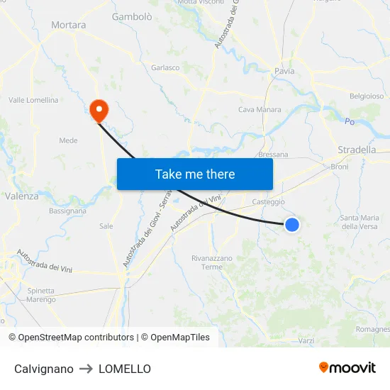 Calvignano to Lomello map