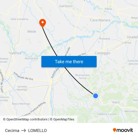 Cecima to Lomello map