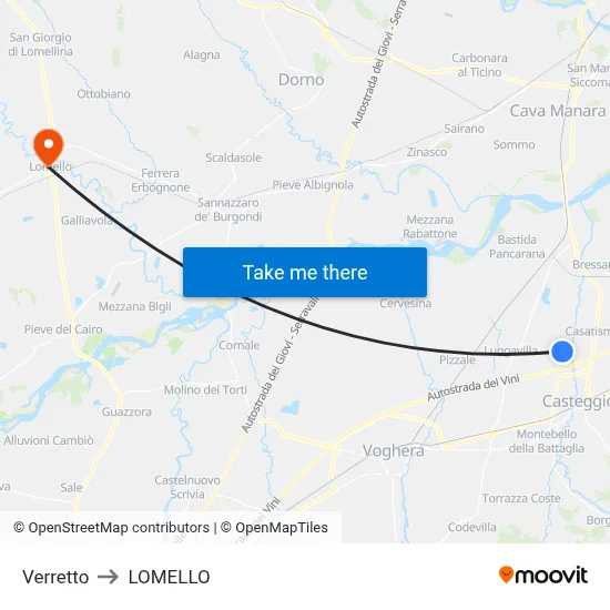 Verretto to Lomello map