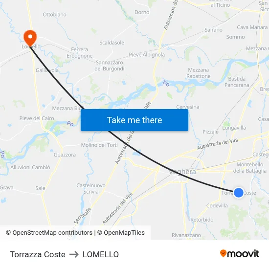 Torrazza Coste to Lomello map