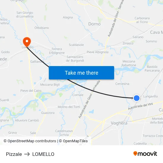 Pizzale to Lomello map