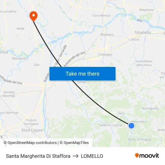 Santa Margherita di Staffora to Lomello map