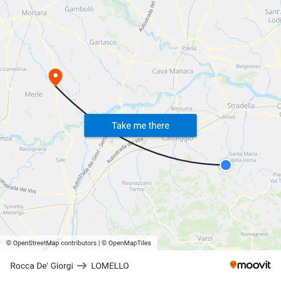 Rocca De' Giorgi to Lomello map