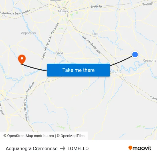 Acquanegra Cremonese to Lomello map