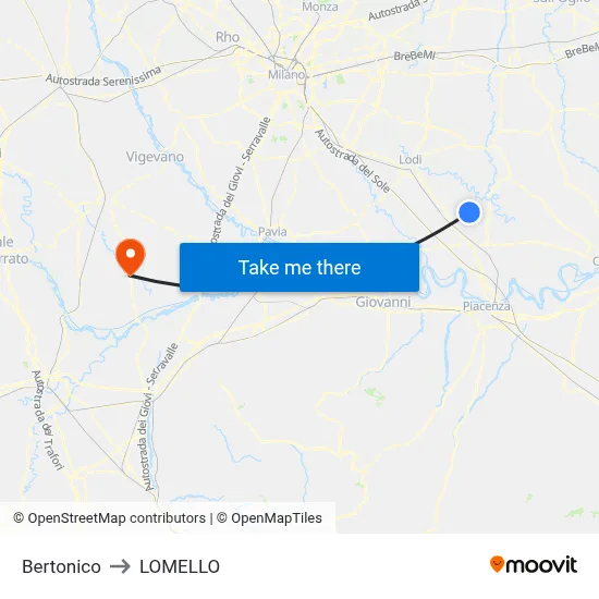 Bertonico to Lomello map