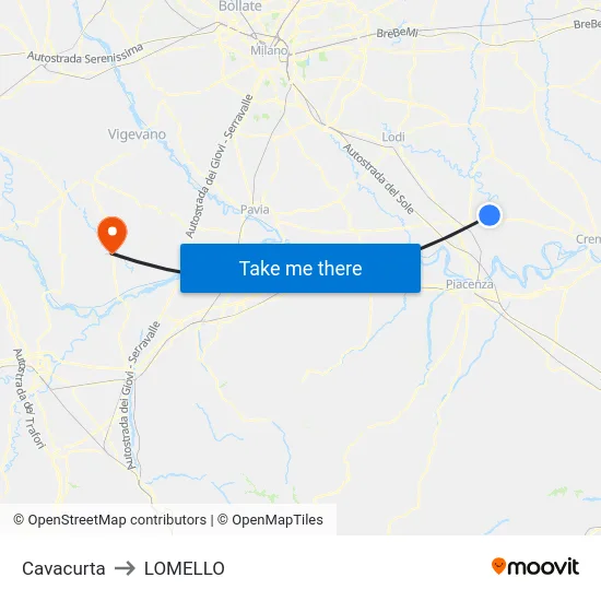 Cavacurta to Lomello map