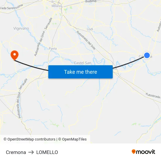 Cremona to Lomello map