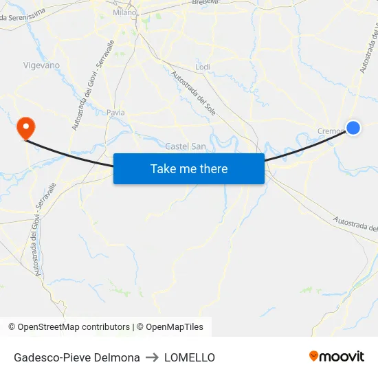Gadesco-Pieve Delmona to Lomello map