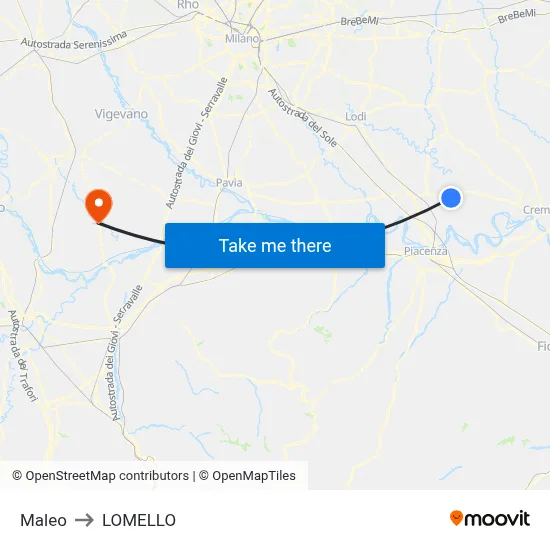 Maleo to Lomello map