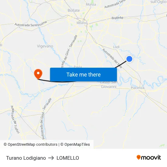 Turano Lodigiano to LOMELLO map