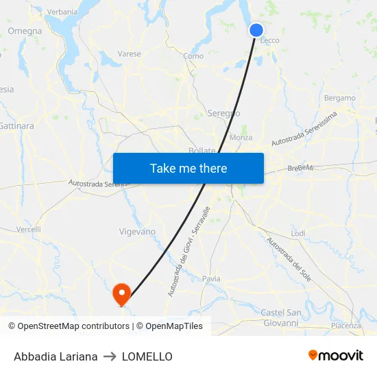 Abbadia Lariana to Lomello map