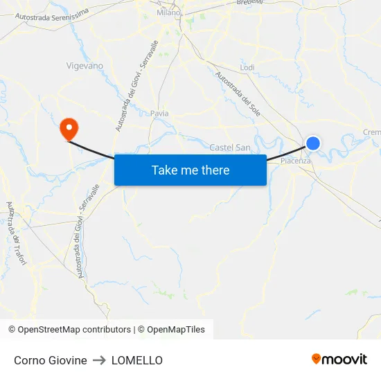 Corno Giovine to Lomello map