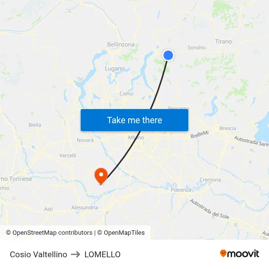 Cosio Valtellino to Lomello map
