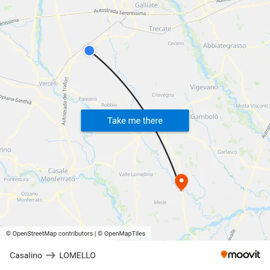 Casalino to Lomello map