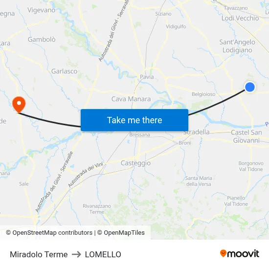 Miradolo Terme to Lomello map