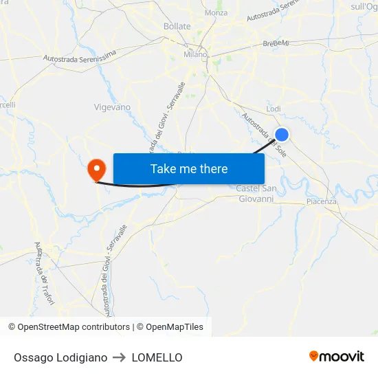 Ossago Lodigiano to LOMELLO map
