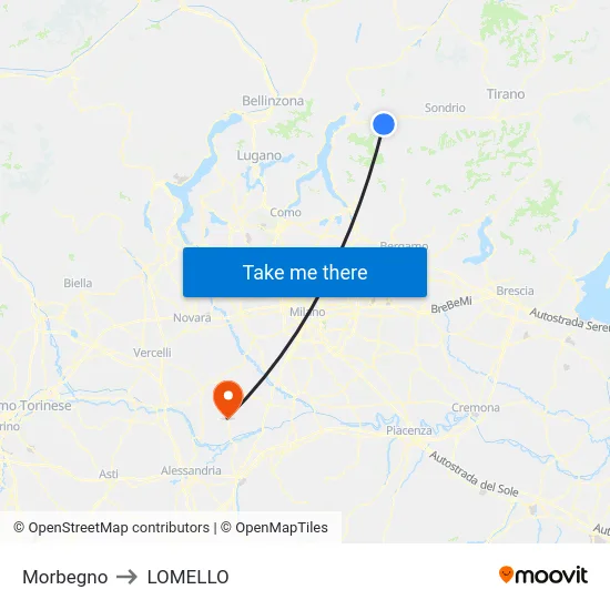 Morbegno to LOMELLO map