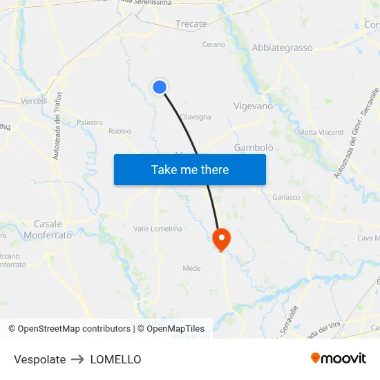 Vespolate to LOMELLO map