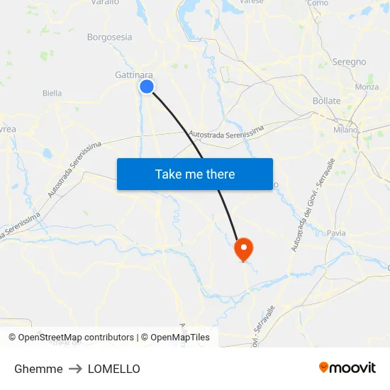 Ghemme to Lomello map
